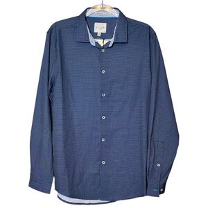 C-Lab NYC Navy Blue Geometric Print Button Down Style 359020C09 Sz 16.5 L 34-35”